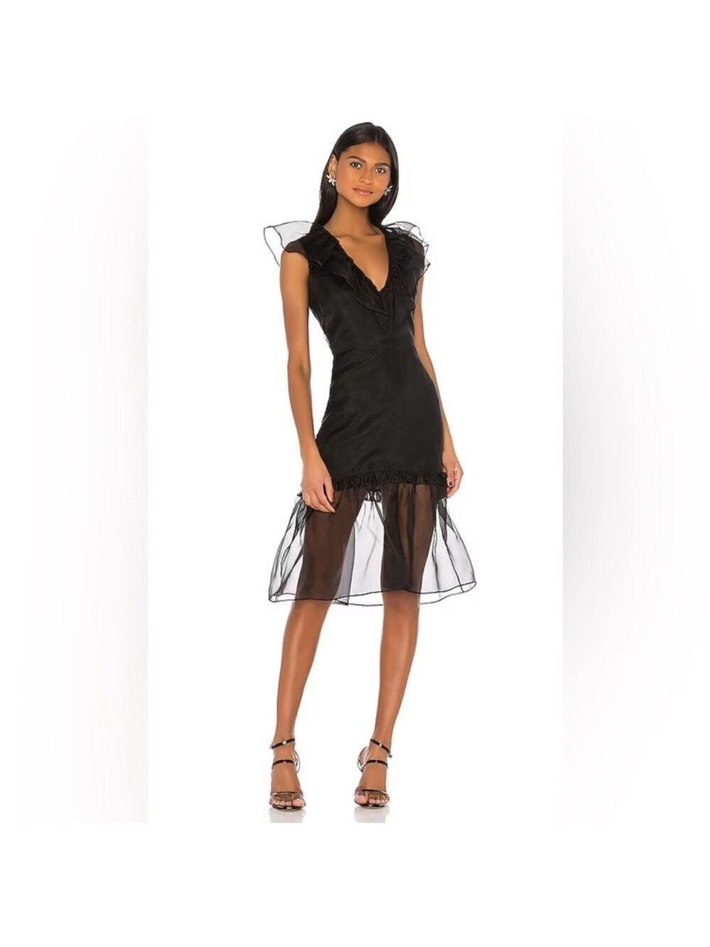 NEW Amanda Uprichard Talulah Silk Midi Dress Black Medium
